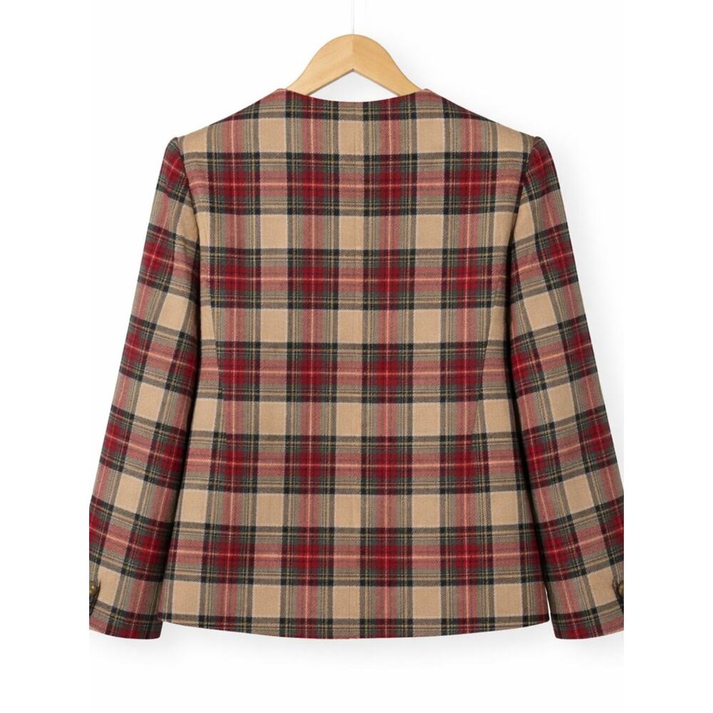 Vintage Talbots Blazer Womens Size 12 Red Tan Plaid Wool Blend Quiet Luxury NWOT - Picture 2 of 11